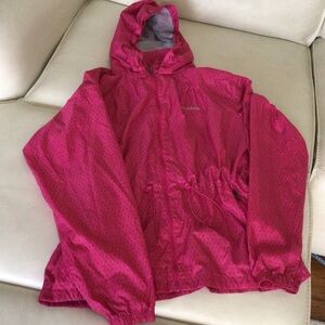 Columbia Girls' Fuchsia Hooded Rain and Wind Jacket